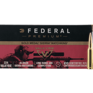 Federal Gold Medal Premium Rifle Ammo Brass .224 Valkyrie 20-Rounds 90 Grain Sierra MatchKing BTHP