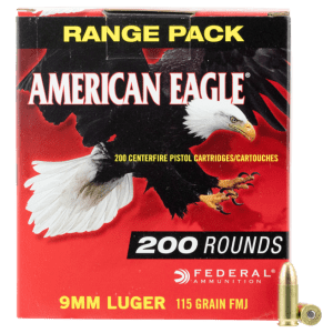Federal American Eagle Competition Ammo Brass 9mm 200-Rounds 115 Grain FMJ