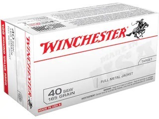 Winchester USA Ammunition 40 S&W 165 Grain Full Metal Jacket Flat Nose 50rds Winchester USA Ammunition 40 S&W 165 Grain Full Metal Jacket Flat Nose 50rds