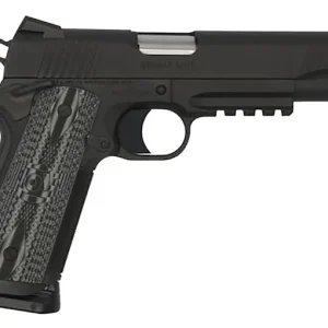Colt 1911 Government Pistol 5" Barrel Black Picatinny Rail Checkered Gray G10 Grip Novak Sights