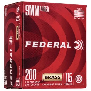 Federal Champion Training Brass 9mm 115 Grain 200-Rounds FMJ