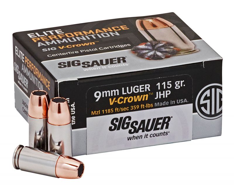 Sig Sauer Elite V-Crown Jacketed Hollow Point 9mm 115grain 50rds Sig Sauer Elite V-Crown Jacketed Hollow Point 9mm 115grain 50rds