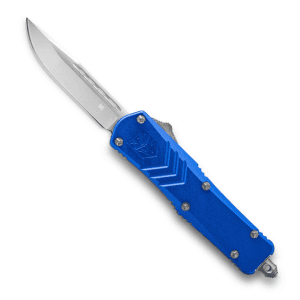 CobraTec FS-X Blue OTF Knife - 2.75" Plain Drop Point Blade with Nylon Sheath