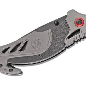 Smith and Wesson Rescue Grey Folding Knife – 3.27″ Grey Plain Drop Point Blade