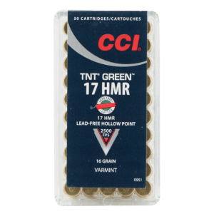 CCI Ammunition Varmint TNT Green Brass .17 HMR 16-Grain 50-Rounds HP