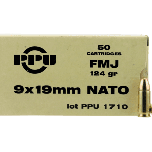 PPU Mil-Spec Brass 9mm 124-Grain 50-Rounds FMJ