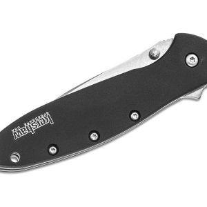 Kershaw Leek Folding Knife – 3″ Stonewash Plain Drop Point Blade with Assisted Flipper